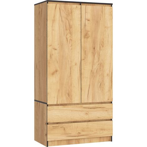 Akord – Armoire enfant 90 cm 2 portes 2 tiroirs – Panneau stratifié – 4 étagères – Hauteur 180 cm – Largeur 51 cm