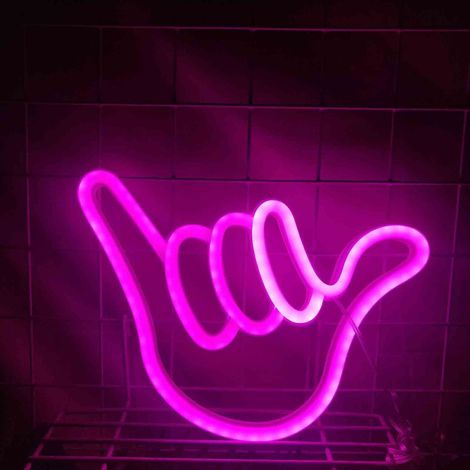 Neon Sign Doigt - Lumière LED en Forme de Main - Alimentation USB ou Piles AA - Décoration Murale pour Chambre Salon Bar Fête Anniversaire Noël - 22.5 x 22.5 x 2.5 cm (1/3)