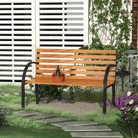 Banc en bois 2 places. Banc d'extérieur. Jardin. Balcon ou terrasse. 122 x 60 x 83 cm. Coloris noir et bois.