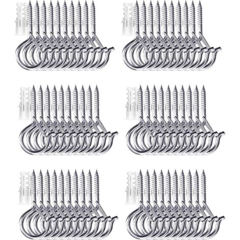 Crochets de plafond à visser pour plantes suspendues, guirlandes lumineuses d'extérieur, pour terrasse, mur et plafond en bois, lot de 60, argent (1/5)