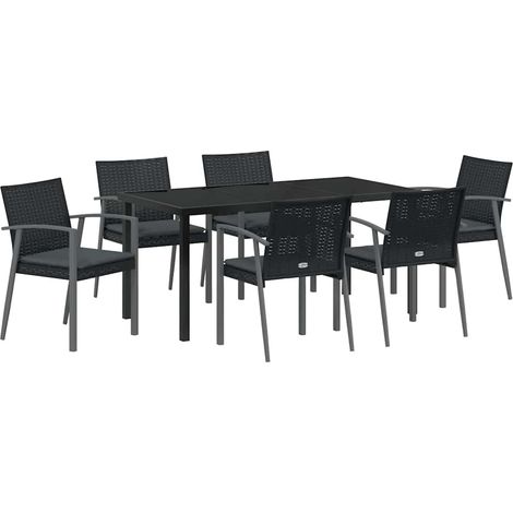 Maison Exclusive - Set da Pranzo per Giardino 7 pcs Nero e Grigio Rattan in PE (1/5)