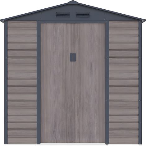 Vente-Unique – Abri de jardin métal galvanisé effet bois gris 4,15 m² – Structure robuste pour rangement extérieur – Porte double – 1 fenêtre