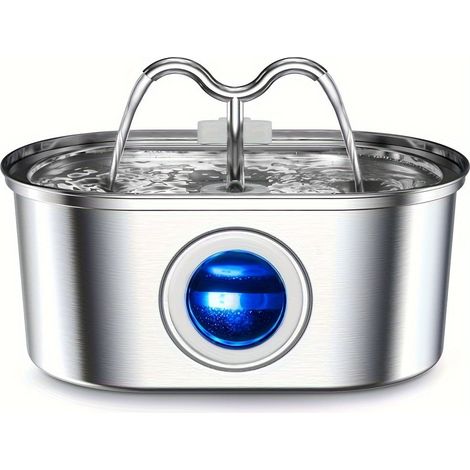Fontaine à eau intelligente pour chat en acier inoxydable de 3,2 L avec robinet à double sens et chargement USB (1/5)