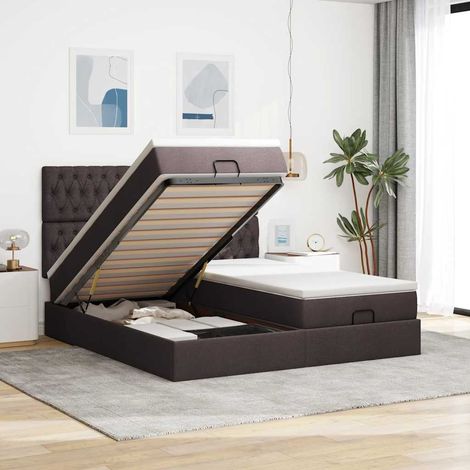 VidaXL Cadre de lit ottoman avec matelas marron foncé 180x200 cm tissu (1/5)