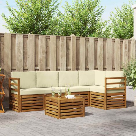 vidaXL Ecksofa Set mit Kissen 6 pcs Natur und Creme Massivholz Akazie (1/5)