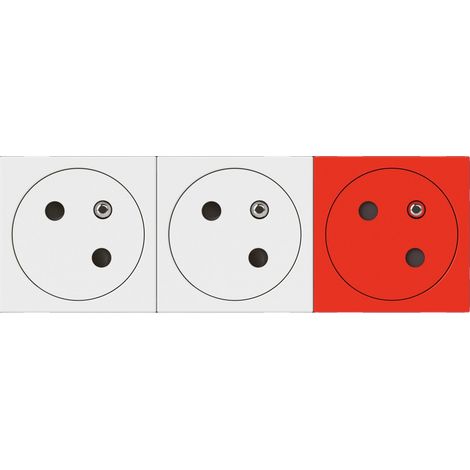Triple prise de courant 3 x 2P+T affleurante (2 blanches + 1 rouge) inclinée 45° 6 modules sans plaque Mosaic Link LEGRAND (1/3)