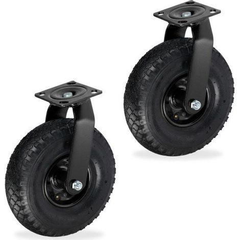 Roulettes Pivotantes - Pneu Gonflable 3.00-4 - Charge Max 120 Kg Par Roulette - Pour Chariots Bricolage Et Transport - Lot De 2 (1/5)