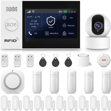 Alarme Maison sans Fil Intelligent WiFi/GSM avec Caméra Surveillance Intérieure, Système d'alarme 4G, Compatible avec et Assistant (1/5)