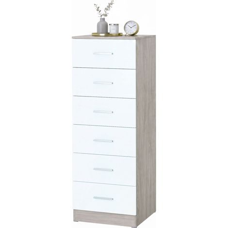 Commode haute à 6 tiroirs avec système anti-basculement, 40 x 40 x 110 cm, gris clair et blanc (1/5)