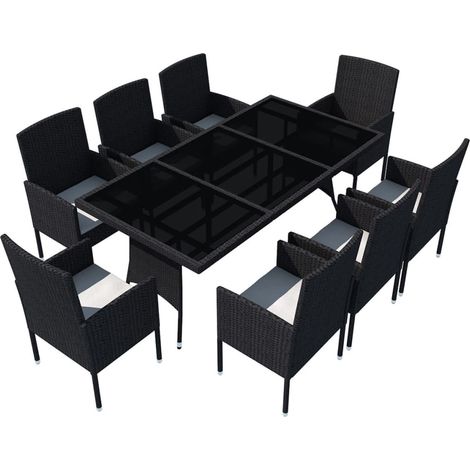 vidaXL Set da Pranzo da Giardino 9 pz con Cuscini in Polyrattan Nero (1/5)