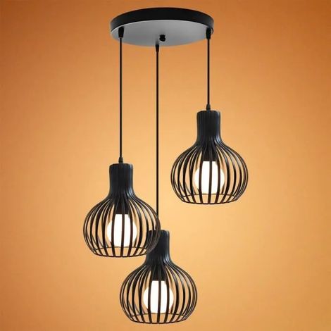 3 Lustres Suspensions en Gourde Industrielle Lampe Plafonnier Vintage Métal pour Salon Chambre Couloir (1/4)