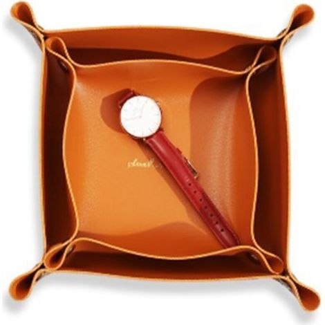 Plateau en Cuir de Différentes Tailles, Vide Poche en Cuir, Plateau Rectangulaire Classique en Cuir, Plateau de Rangement pour Monnaie, Clé, Portefeuille et Accessoire 2 Pièces, Ensoleillé (1/4)