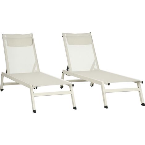 Chaise longue enclenable 2 pièces en alumenium et poletester, 55 x 195 x 30 cm, beige idéal pour se détendre au soleil dans votre jardin, sur votre terrasse ou au bord de la piscine, alliant confort (1/5)