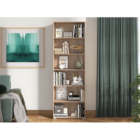 Pramollo Regal, 5 Regalböden, Standmontage, Holzoptik Eiche, 70x24,5x211,5h cm, Braun Eiche (1/5)