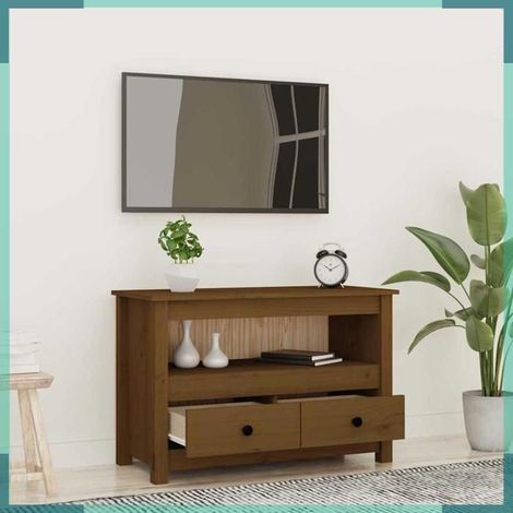 821500 Meuble TV Marron miel 79x35x52 cm Bois de pin massif (1/5)