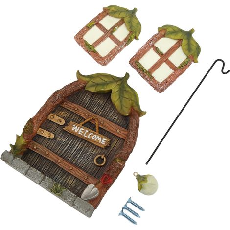 Kit de Décoration Fenêtre et Porte Miniature pour Maison de Jardin Féerique Rétro avec Vis à Pendentif, Idéal pour Décor d'Arbre Extérieur (1/5)