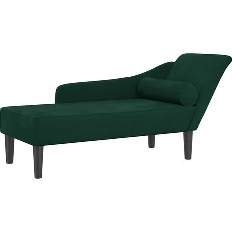 Chaise longue  Transat  Bain de soleil avec coussins vert foncé velours (1/5)