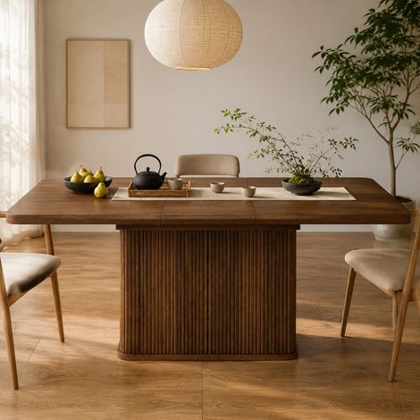 Mesa extensible con almacenaje oculto 140-180 x 80 cm MDF metal marrón oscuro REDOM (1/5)