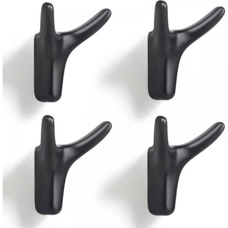Lot de 4 supports muraux à double crochet en alliage de zinc robuste, pour entrée, chambre, salon ou cuisine - Crochets de rangement muraux pratiques et résistants (noir mat) (1/5)