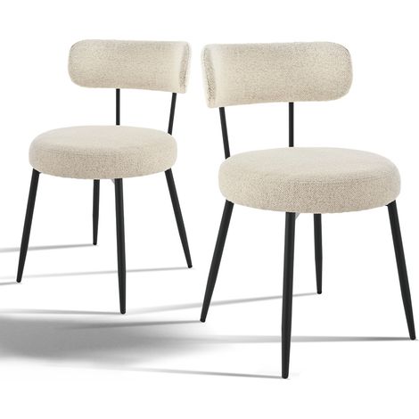 Bon Furni Silla de Comedor Acolchada de tela beige, juego de 2 (1/5)