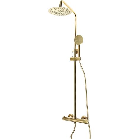 Système de douche doré en acier inoxydable anti-calcaire - Système de douche à effet pluie - Avec douchette - Accessoires - Colonnes de douche murales avec thermostat - Douche à effet pluie - Pour (1/5)