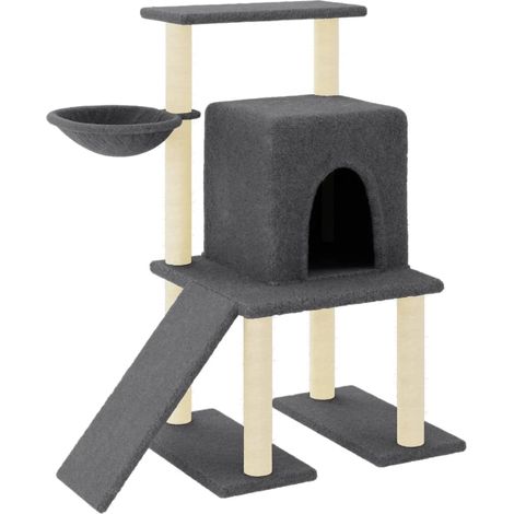 Tiragraffi per gatti Mobili Torre da arrampicata Giocattolo Tiragraffi Piattaforma da arrampicata con tiragraffi in sisal scuro 96,5 cm Grigio 020022720