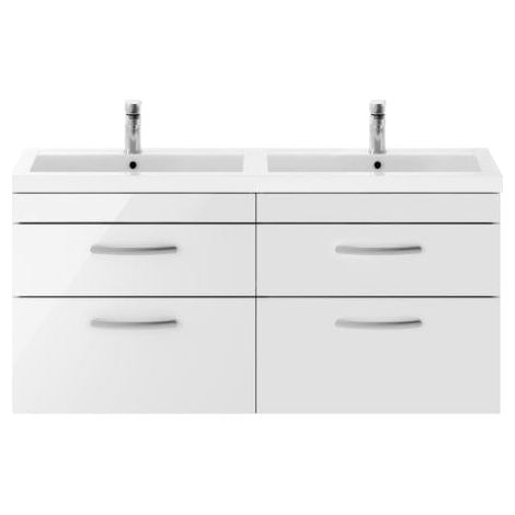Nuie Athena Gloss White 1200mm Wall Hung 4 Drawer Vanity Unit and Double Polymarble Basins - ATH048C (1/5)