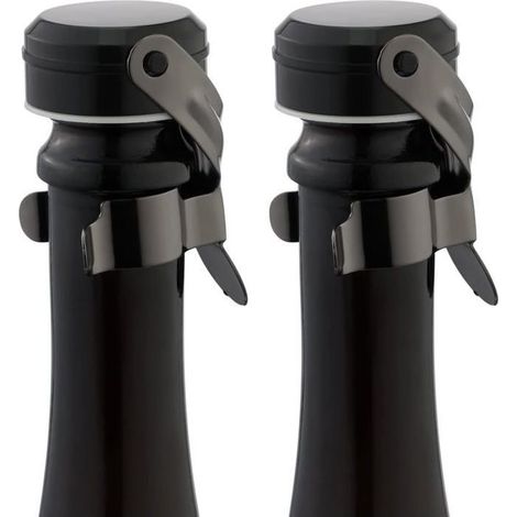 Due tappi per bottiglie di champagne in acciaio inossidabile - riutilizzabili - a tenuta stagna, preservano la freschezza del vino - neri (1/5)