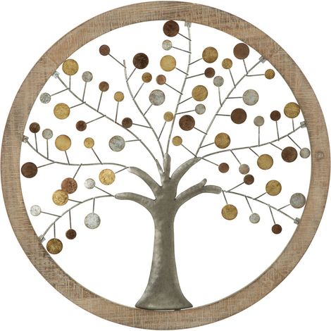 Pannello da muro Albero della Vita con specchio, ferro e legno