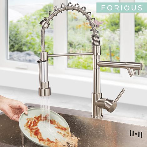 Mitigeur de Cuisine Professionnel avec Douchette Extractible Robinet d'Évier Ressort Orientable à 360° Deux Jets d'Eau pour Cuisine Familiale et Restaurant
