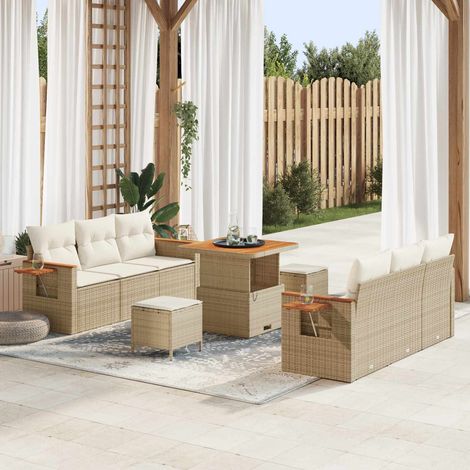 vidaXL Gartensofa-set 9 pcs Beige Poly-Rattan (1/5)