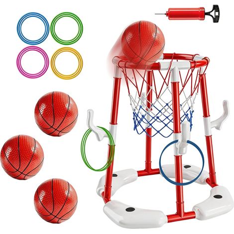 Panier de basket-ball de piscine pour adultes avec 4 balles de piscine et pompe, jeux de basket-ball gonflables flottants, jouet d'extérieur pour piscine, fêtes d'été pour adultes (rouge) (1/5)