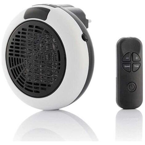 Electric Wall Fan Heater - Wall Socket Heating with Thermostat and Timer - Socket Heating with Remote Control, Living Room, Bedroom, Office - Ceramic - 600W - White (1/5)