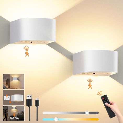 5000mAh Wandleuchte Akku mit Bewegungsmelder, Ohne Bohren Wandlampe mit Fernbedienung,Dimmbare Farbtemperatur, 3 Farben, Wiederaufladbare Wandstrahler Ohne Stromanschluss für Flur, Garage / Wohnräume (1/5)