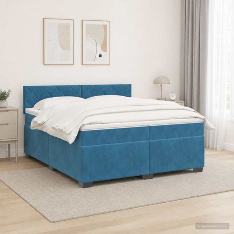 vidaXL Lit de box spring avec matelas et LED Bleu 200 x 200 cm Velours (1/5)