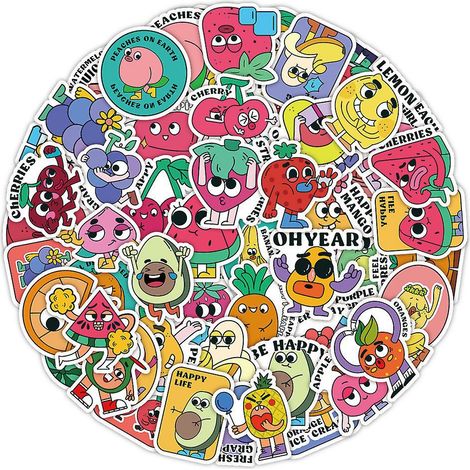 60 Autocollants Retro Hip Hop Cartoon Fruit, Laptop Stickers, Vinyl Paint Stickers, Car, Luggage, Skateboard And Motorbike Stickers For Teens And (1/3)