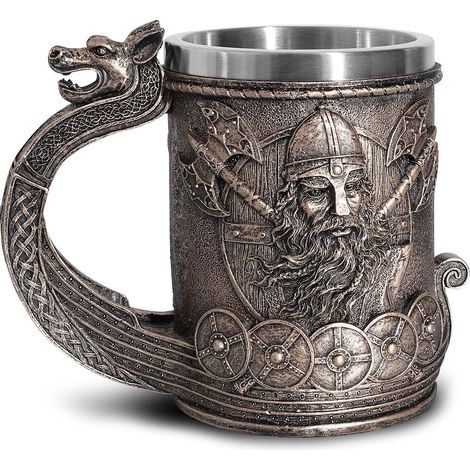 Chope à bière de guerrier viking nordique, doublée d'acier inoxydable, chope nordique, objet de collection (1/5)