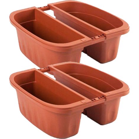 Klunia 40 - Satz von 2 doppelten 40cm Balkonen mit verstellbaren Haken und Wasserreservoir Terracotta