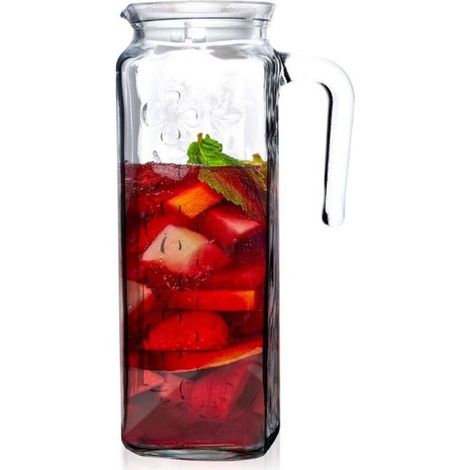 Pichet Verre - 1,2 L - Couvercle Plastique Blanc - Lave-Vaisselle - 13 x 8,5 x 23,5 cm - Verre Épais (1/5)