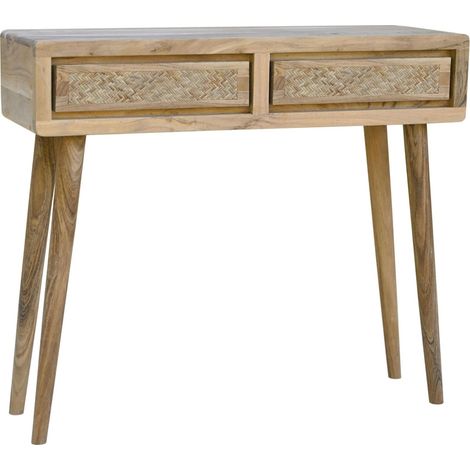 Console en acacia et rotin style naturel ambiance chaleureuse - Bois naturel et rotin clair (1/3)
