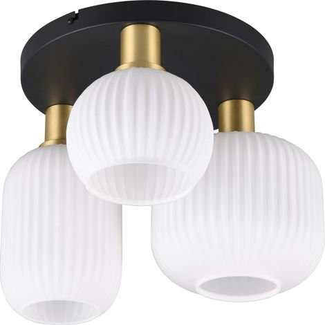 Plafonnier, Métal Laiton/Noir mat, Verre Blanc, excl. 3x E27 (1/5)