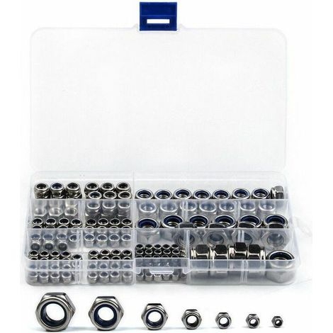 170 Pcs Ecrou Hexagonal en 304 Acier Inoxydable Ecrous Frein M3 M4 M5 M6 M8 M10 M12 pour Quincaillerie Assortiment Contre-Ecrou Argent pour Boulon Visserie (1/5)