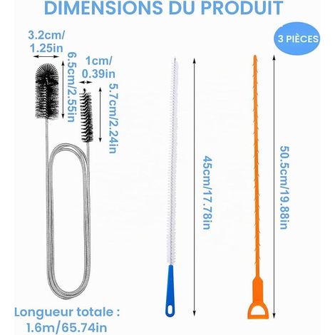 Kit de Nettoyage de Drain : Brosse de Furet Deboucheur en Acier Inoxydable, Outil de Deboucheur Canalisation en Plastique, Brosse de Nettoyage pour Cuisine, Douche, Salle de Bain (1/4)