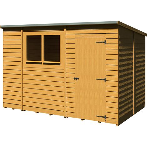 Overlap 10 x 6 Feet Single Door Dip Treated Pent Shed - L183 x W299 x H205.6 cm