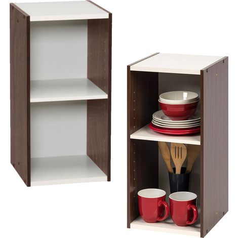 Bibliotheque Gain de Place, Large 2 Etageres, Marron, Réglable, Modulable, pour Salon, Bureau, Chambre, Livres, CD, Petit Meuble de Rangement, Montage Facile, UB-6030 (1/5)