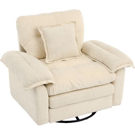 Fauteuil 1 Places en Chenille beige avec oversize confortable,repose-pieds inclus,Rotation 360°,116×84×96cm (1/5)