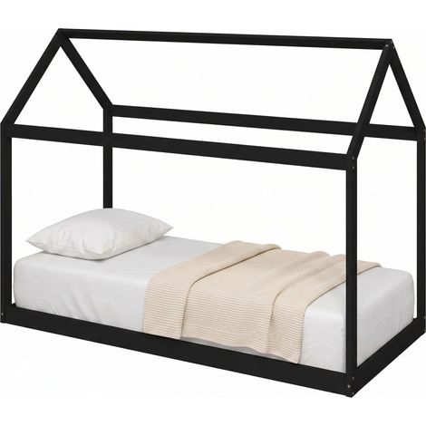 HOMCOM Single Bed Frame for 90Wx190D cm Mattress, Pine Wood Frame, BlacK (1/5)