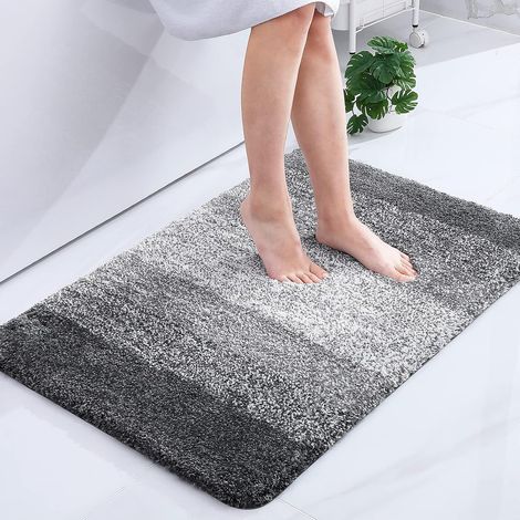 Tapis de Salle de Bain Doux, 60 x 90 cm, antidérapant, Lavable, Moelleux à Poils Longs, en Microfibre absorbante, Gris (1/5)
