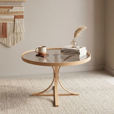 Santhia Couchtisch, rund, Platte transparent, Gestellfarbe Eiche, 80x80x47h cm, Eichenbraun (1/5)