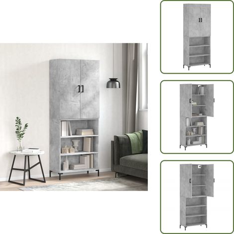 Pieds métalliques - vidaXL Buffet haut Gris béton 69,5x34x180 cm Bois d'ingénierie - Espace de rangement (1/5)